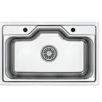 حوض استانلس الاصيل شفه فلات فتحة خلاط بالصرف 3 " بالفايظ + سلة استانلس + خزان صابون المقاس 81*51