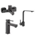 طقم خلاط 3 قطعة فوشيا ( خلاط بانيو و خلاط حوض مسبك و خلاط شجرة قنطرة عالية  مطبخ ) اللون أسود  من ارموس تركى