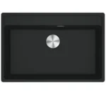 حوض هاند ميد لون أسود بالصرف كورى مقاس 75×55.5 سلة استانلس +خزان صابون +قورمة خشب للتقطيع  من الأصيل تركى