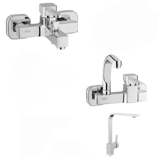 rn-image_picker_lib_temp_84d29884-b58f-4040-9a2a-d97a046639c6 (1) طقم خلاط مكون من 3قطع (خلاط مطبخ حائطى +خلاط بانيو+خلاط حوض شجرة قنطرة عالية ) موديل FUSCHIA من أرموس تركى لون نيكل - Image 1