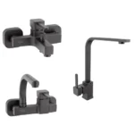 طقم خلاط 3 قطعة فوشيا ( خلاط بانيو و خلاط حوض عالى و خلاط مطبخ حائطى ) اللون أسود من ارموس تركى