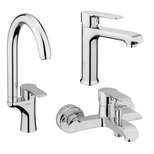 rn-image_picker_lib_temp_d56b67a4-a391-406a-b628-f2e2e7b717ca (2) طقم خلاط 3 قطعة يلو ( خلاط بانيو و خلاط حوض و خلاط مطبخ قنطرة عالية ) اللون كروم من ارموس تركى - Image 1