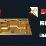 حوض استانلس شفة فلات فتحة خلاط بالصرف 6 بالفايظ +سلة استانلس +خزان صابون +قرمة خشب للتقطيع(لون جولد) من الأصيل تركى مقاس 81×51