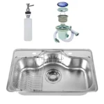 حوض-حله HJIS850F مقاس 85 × 51 × 19 سم سُمك 0.8 مم 2 فتحة بالصرف 6 بوصة بضاغط صابون و صفاية للاطباق من كورينا